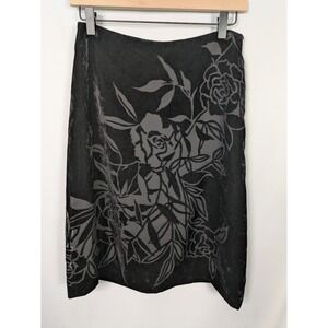 VTG Ann Taylor Skirt Size 4 S Black Burnout Velvet Rose Pencil Whimsigoth‎ Y2K